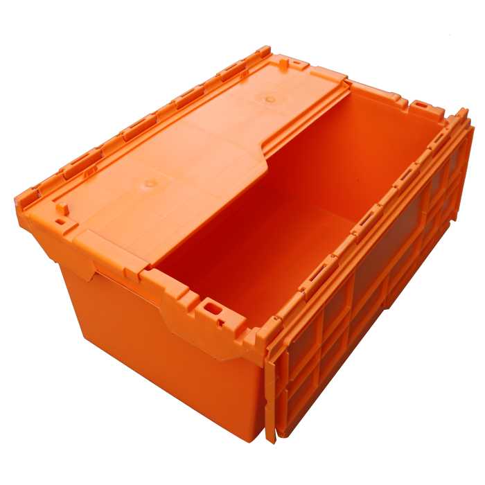 distribution container with hinged lid