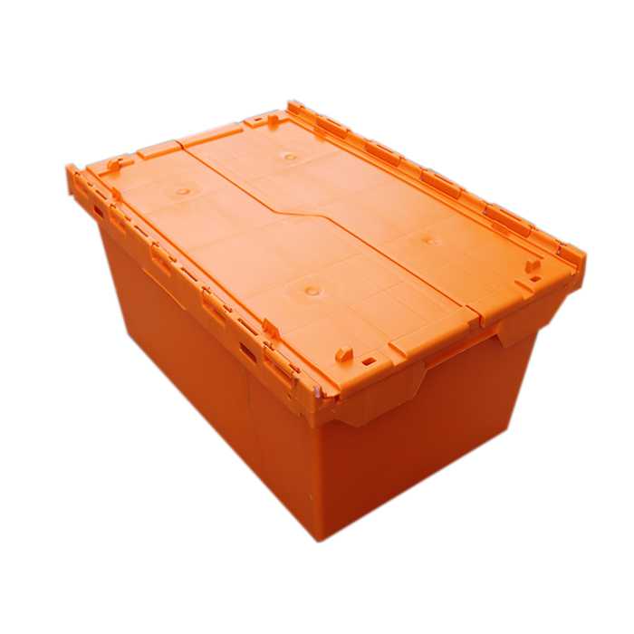 distribution container with hinged lid